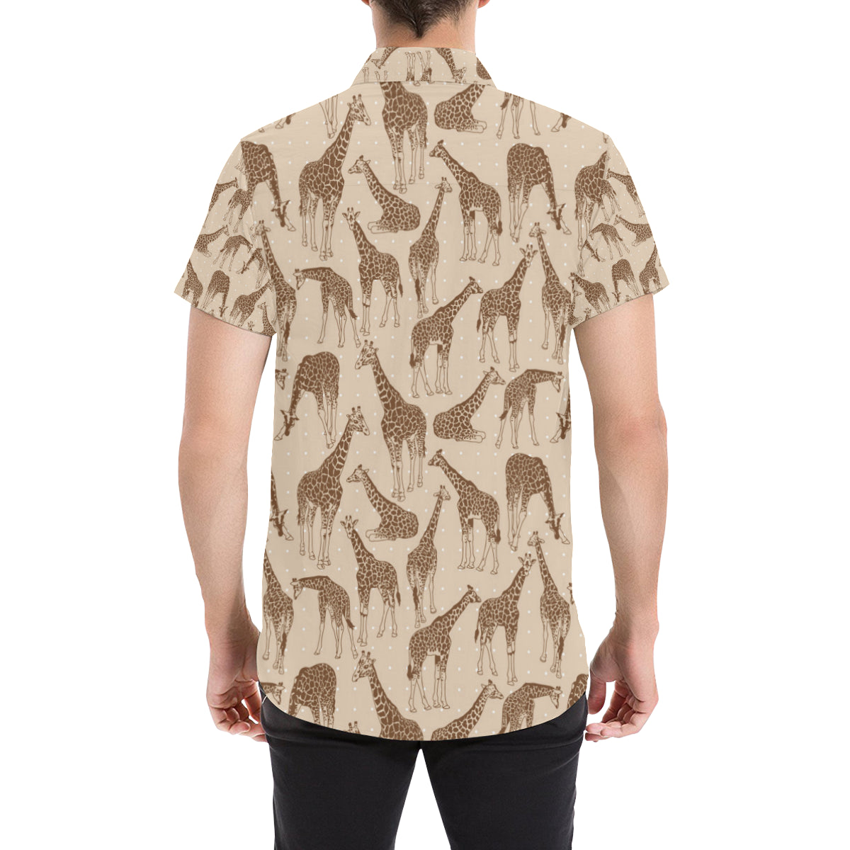Giraffe Pattern Design Print Men's Short Sleeve Button Up Shirt