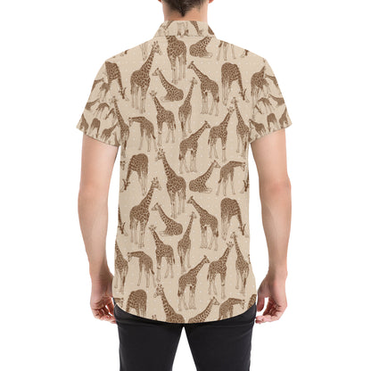 Giraffe Pattern Design Print Men's Short Sleeve Button Up Shirt