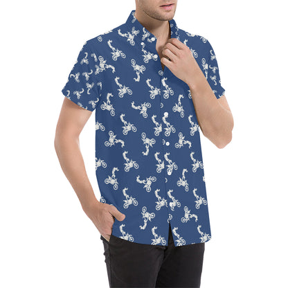 Motocross Pattern Print Design 01 Men's Short Sleeve Button Up Shirt