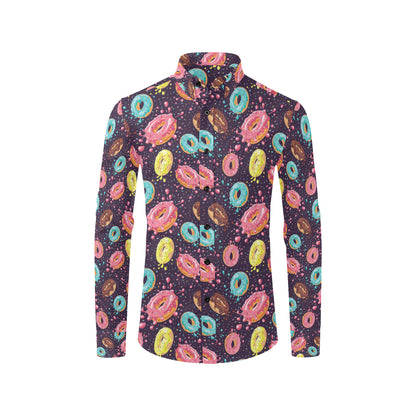 Donut Pattern Print Design DN03 Men's Long Sleeve Shirt