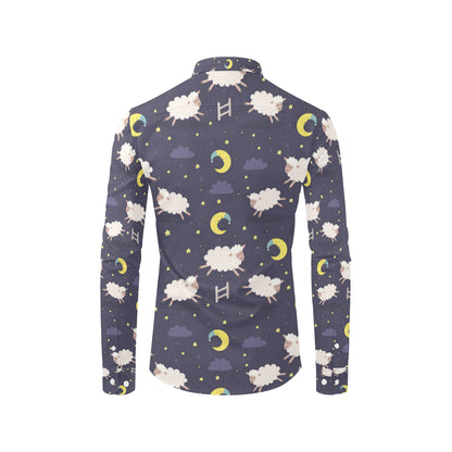 Sheep Night Pattern Print Design 02 Men's Long Sleeve Shirt