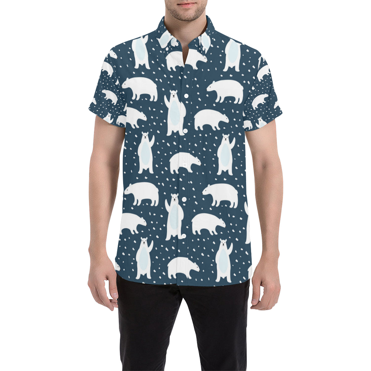 Polar Bear Pattern Print Design A02 Men's Short Sleeve Button Up Shirt