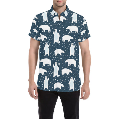 Polar Bear Pattern Print Design A02 Men's Short Sleeve Button Up Shirt