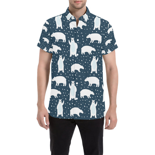 Polar Bear Pattern Print Design A02 Men's Short Sleeve Button Up Shirt