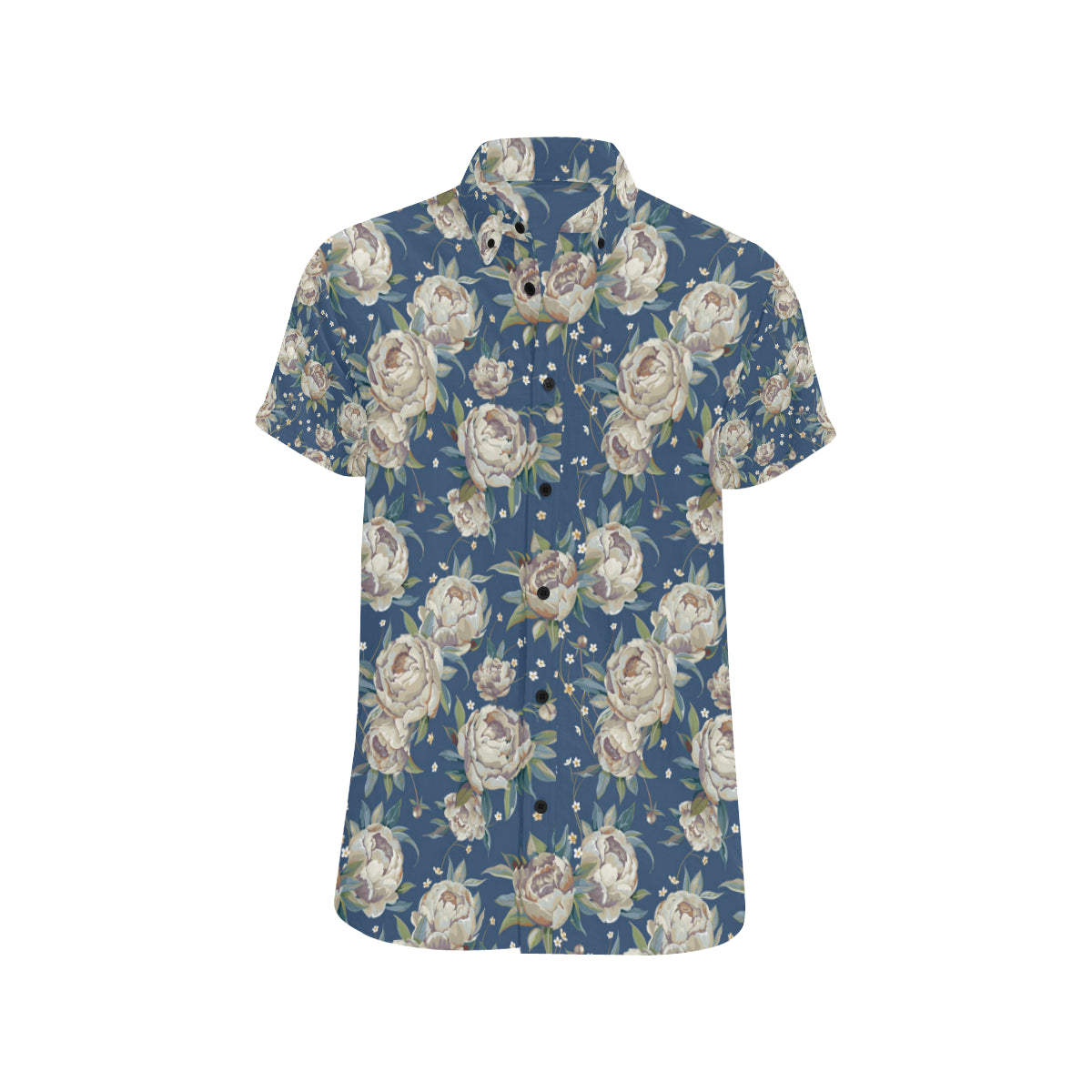 Peony Pattern Print Design A03 Men's Short Sleeve Button Up Shirt