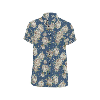Peony Pattern Print Design A03 Men's Short Sleeve Button Up Shirt