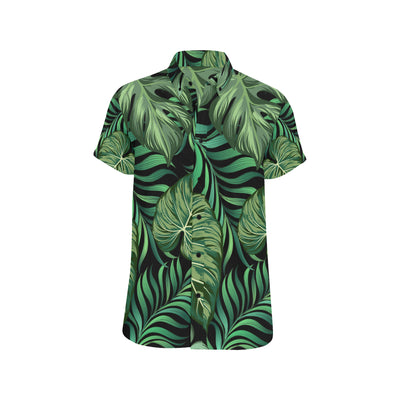 Green Fresh Tropical Palm Leaves Men's Short Sleeve Button Up Shirt