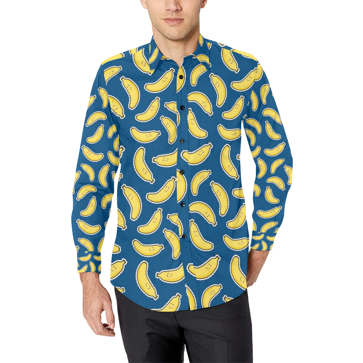 Banana Pattern Print Design BA03 Men's Long Sleeve Shirt