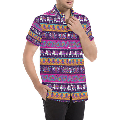 Boho Indian Style Pattern Men's Short Sleeve Button Up Shirt