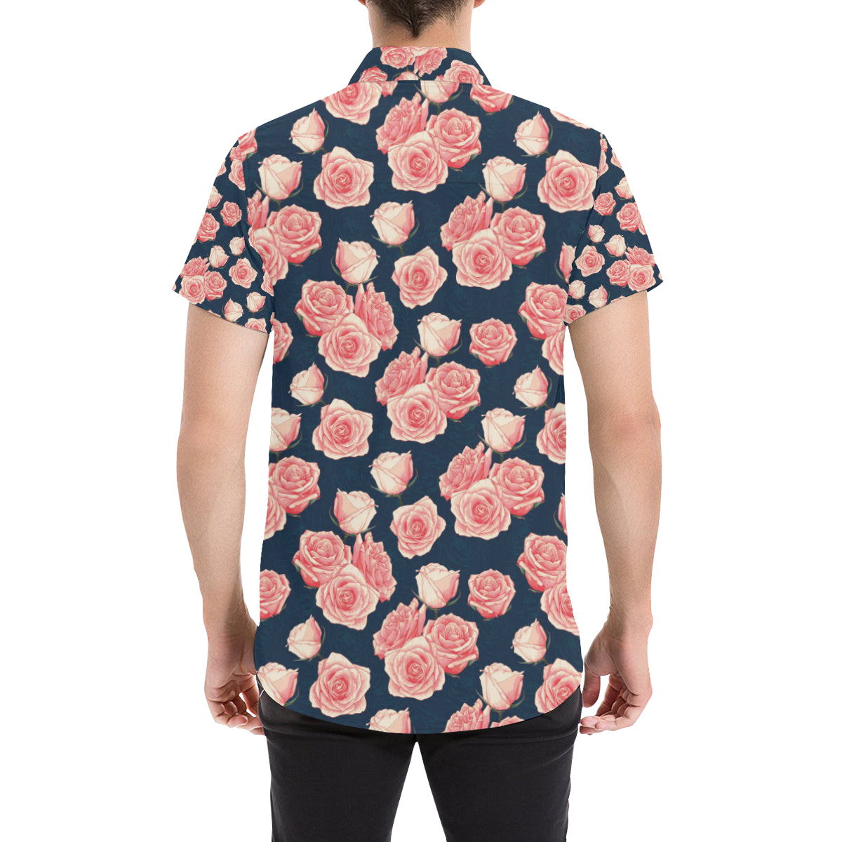 Rose Pattern Print Design A03 Men's Short Sleeve Button Up Shirt