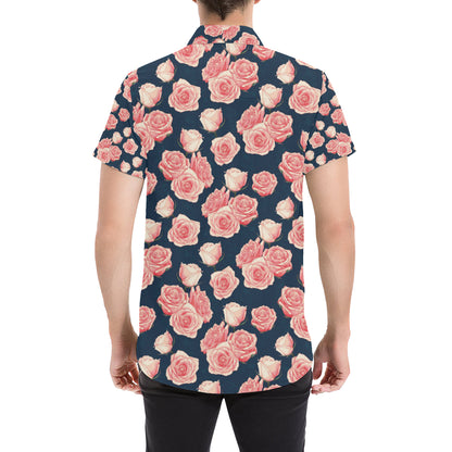 Rose Pattern Print Design A03 Men's Short Sleeve Button Up Shirt