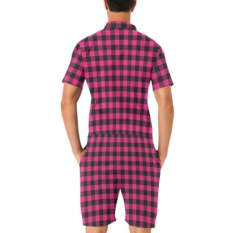 Pink Tartan Plaid Pattern Men's Romper