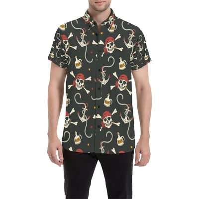 Pirate Pattern Print Design A02 Men's Short Sleeve Button Up Shirt