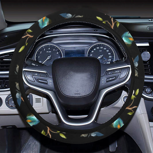 Hummingbird Flower Themed Print Steering Wheel Cover with Elastic Edge