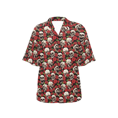 Skull Roses Design Themed Print Women's Hawaiian Shirt