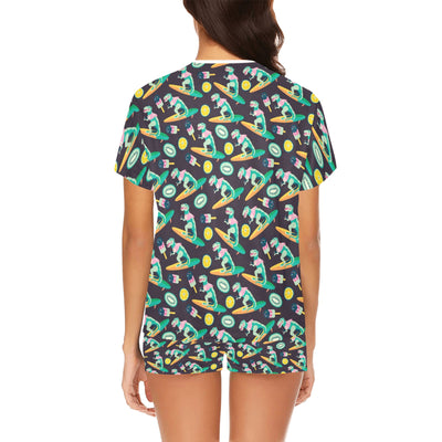 Surfboard T Rex Print Design LKS301 Women's Short Pajama Set