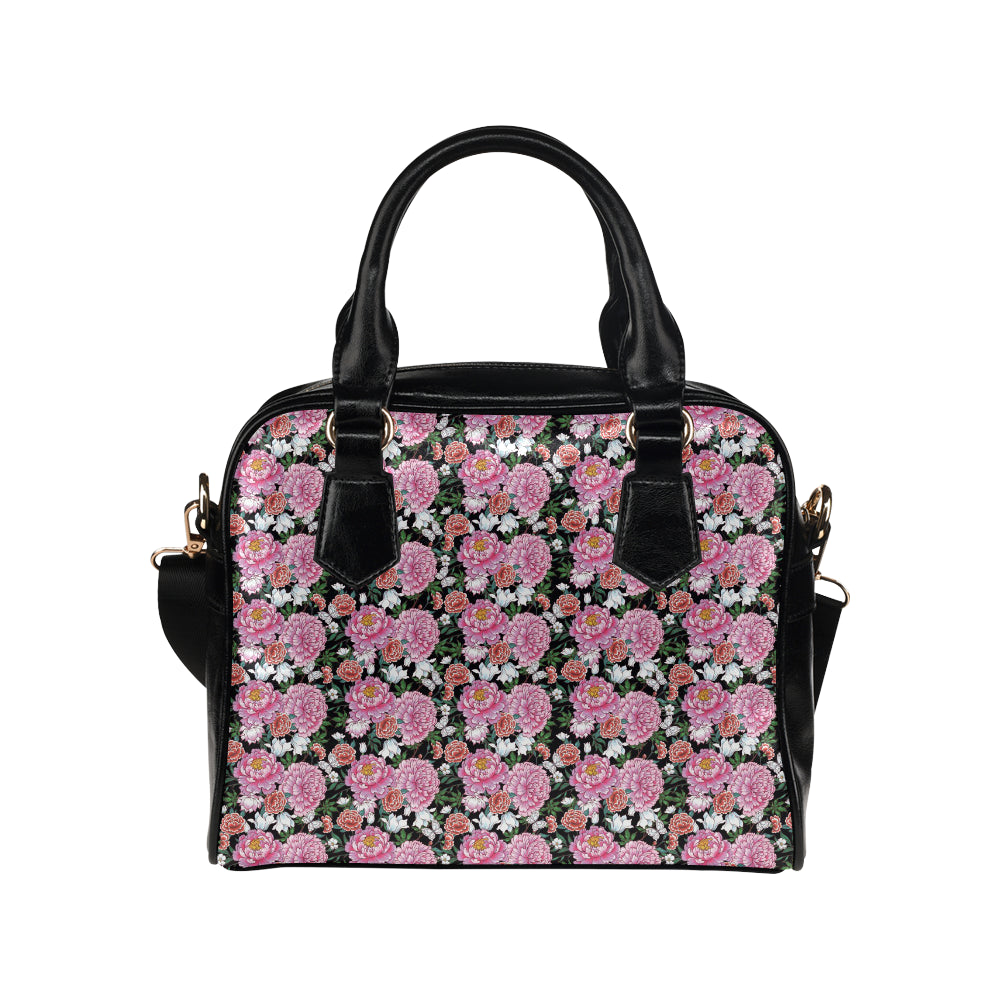 Dahlia Pattern Print Design 02 Shoulder Handbag