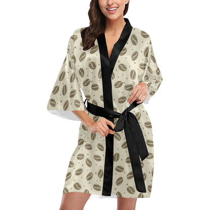 Coffee Pattern Print Design 02 Women's Short Kimono
