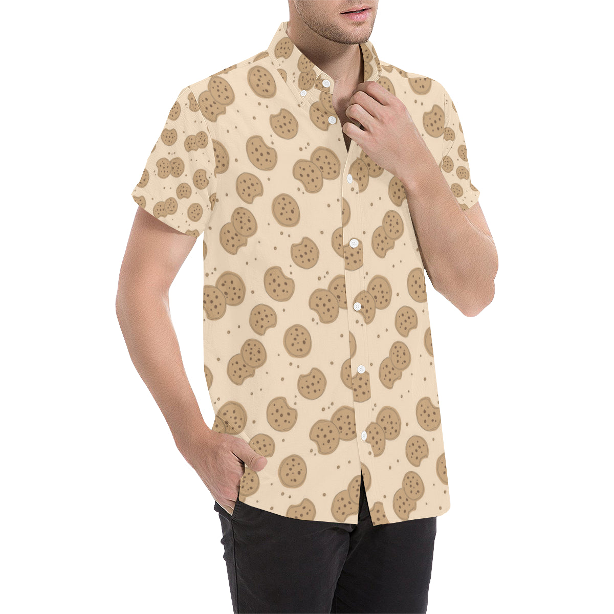 Biscuit Pattern Print Design 02 Men's Short Sleeve Button Up Shirt