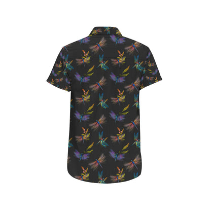Dragonfly Colorful Realistic Print Men's Short Sleeve Button Up Shirt