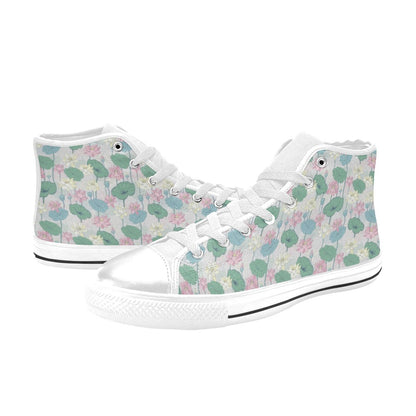 Water Lily Print Design LKS305 High Top Women's White Shoes