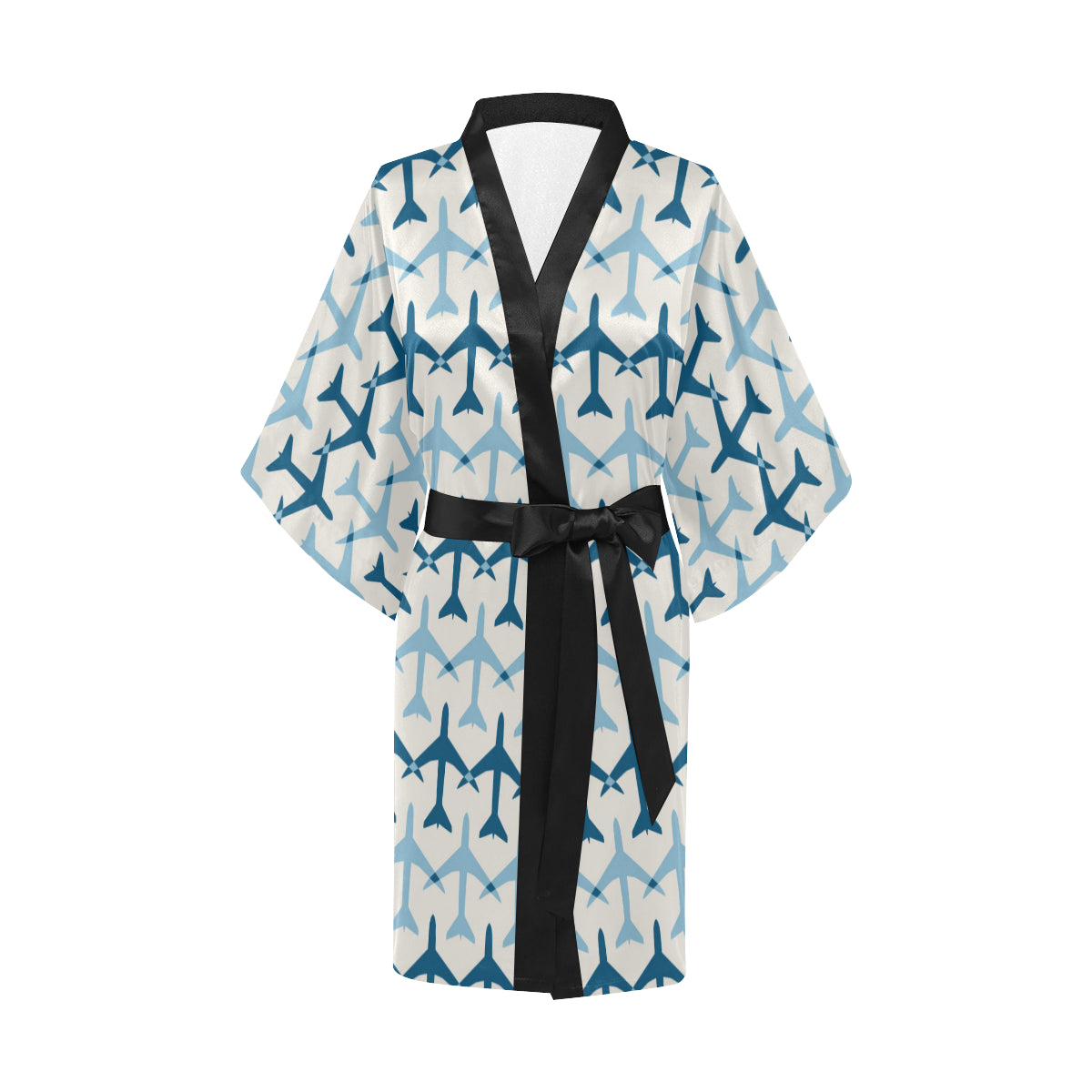 Airplane Pattern Print Design 04 Women's Short Kimono