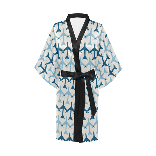 Airplane Pattern Print Design 04 Women's Short Kimono