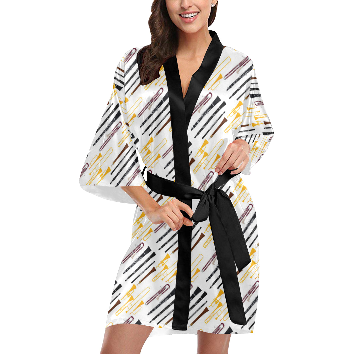 Clarinet Pattern Print Design 01 Women's Short Kimono