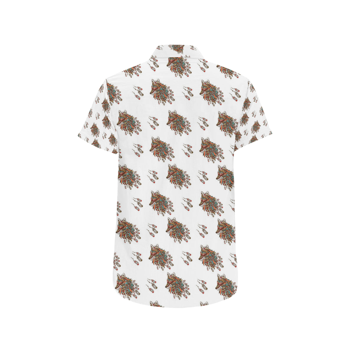 Aztec Wolf Pattern Print Design 02 Men's Short Sleeve Button Up Shirt
