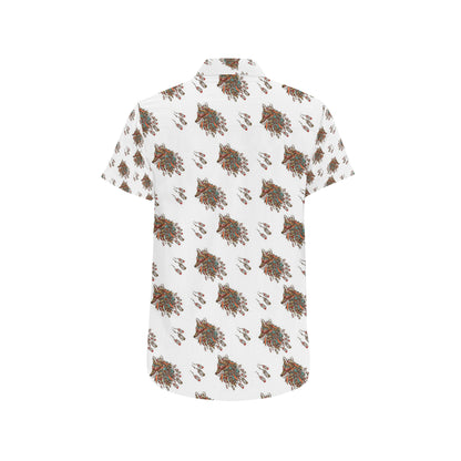 Aztec Wolf Pattern Print Design 02 Men's Short Sleeve Button Up Shirt