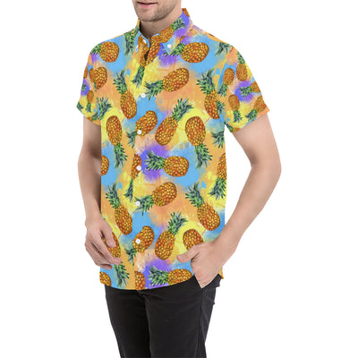 Pineapple Pattern Print Design PP09 Men's Short Sleeve Button Up Shirt