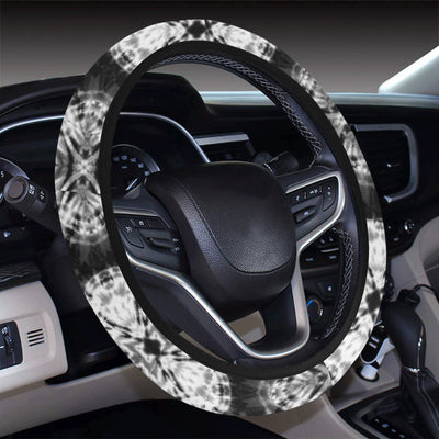 Tie Dye Black White Design Print Steering Wheel Cover with Elastic Edge