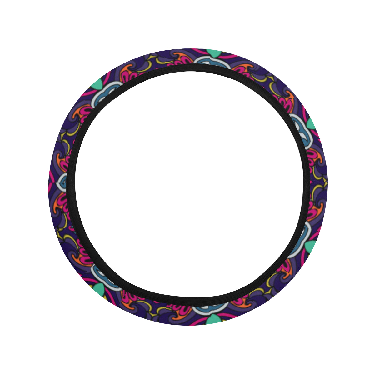 Ethnic Flower Style Print Pattern Steering Wheel Cover with Elastic Edge