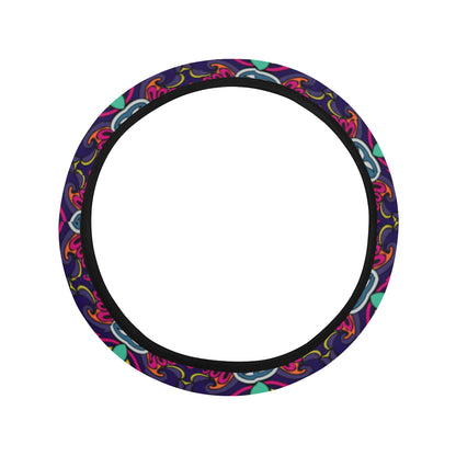 Ethnic Flower Style Print Pattern Steering Wheel Cover with Elastic Edge
