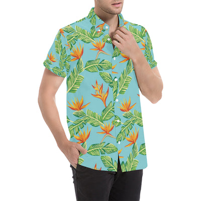 Bird Of Paradise Pattern Print Design BOP04 Men's Short Sleeve Button Up Shirt