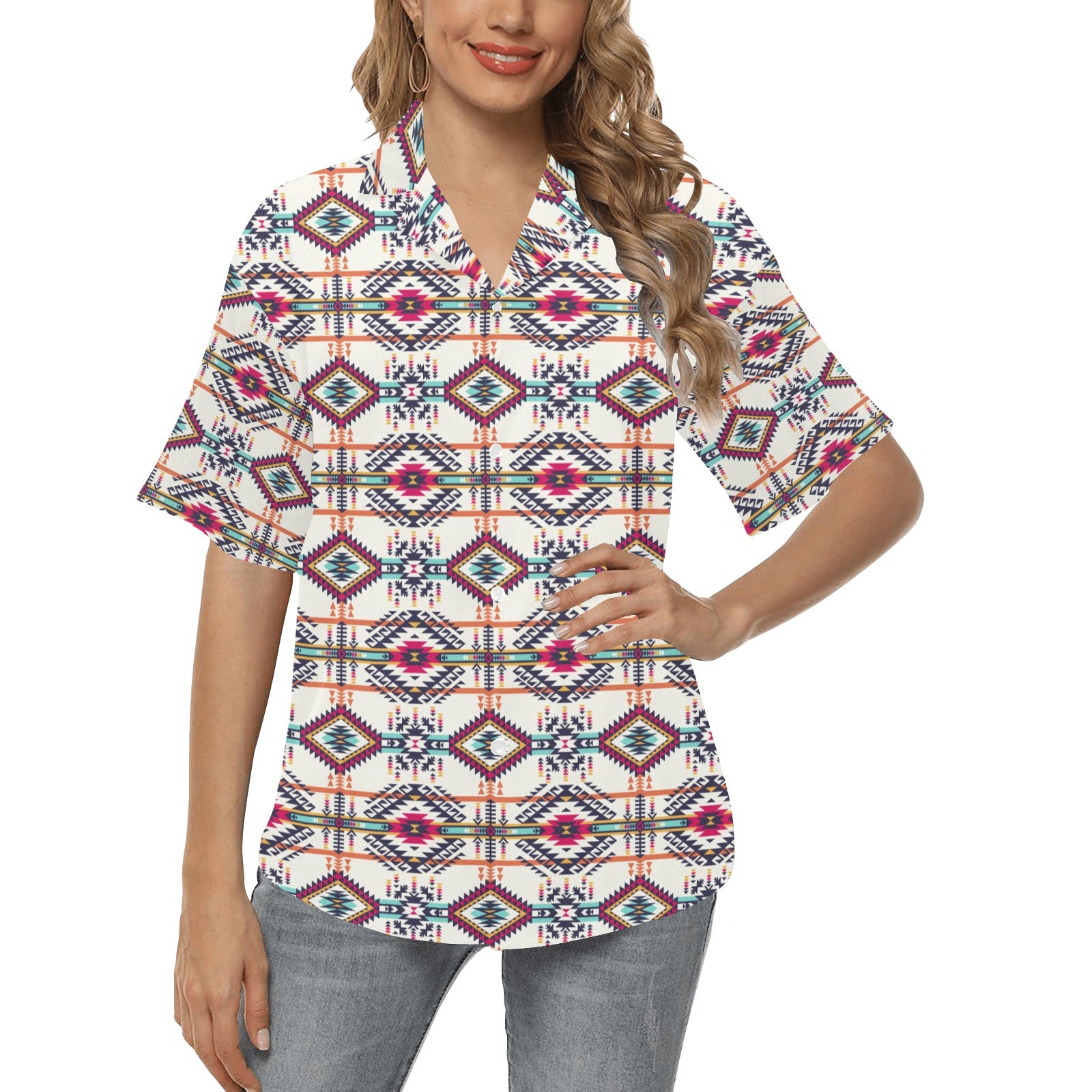 Indian Navajo Art Themed Design Print Women's Hawaiian Shirt