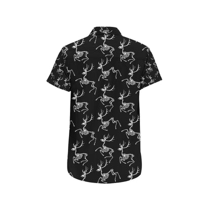 Deer Skeleton Print Pattern Men's Short Sleeve Button Up Shirt
