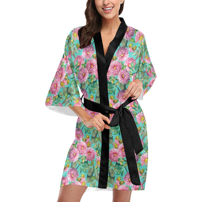 Dahlia Pattern Print Design DH07 Women's Short Kimono