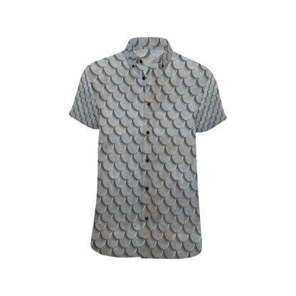 Armor Scales Pattern Print Design 03 Men's Short Sleeve Button Up Shirt