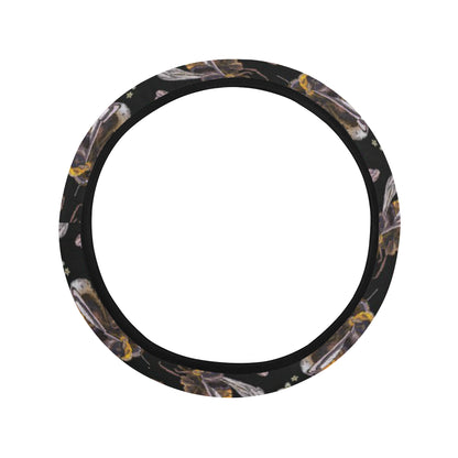 Bee Pattern Print Design 04 Steering Wheel Cover with Elastic Edge
