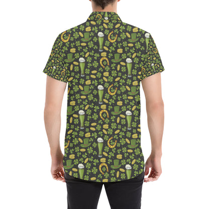 Clover St Patricks Pattern Print Design 03 Men's Short Sleeve Button Up Shirt