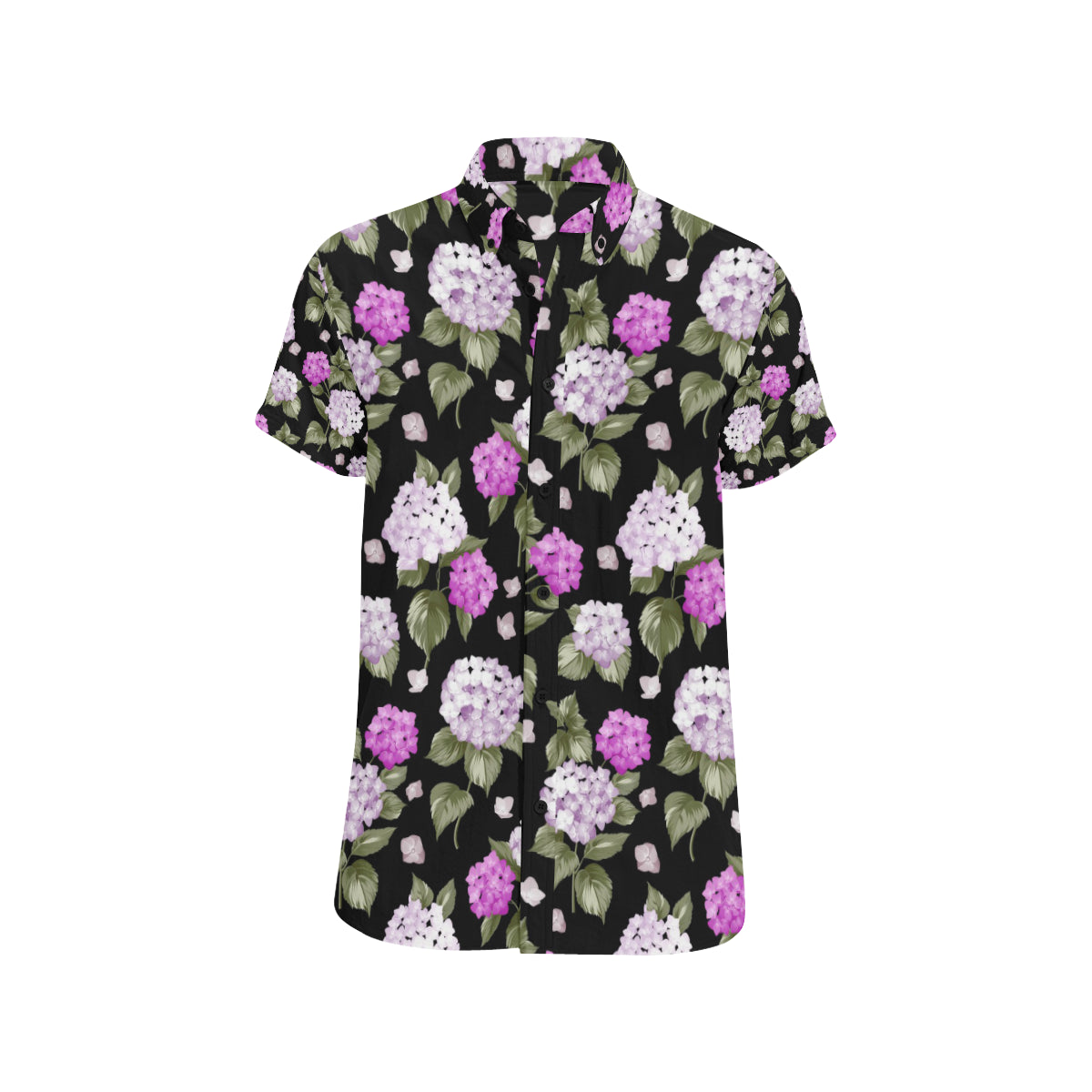 Hydrangea Pattern Print Design HD011 Men's Short Sleeve Button Up Shirt