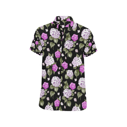Hydrangea Pattern Print Design HD011 Men's Short Sleeve Button Up Shirt