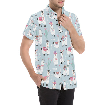 Llama Pattern Print Design 04 Men's Short Sleeve Button Up Shirt