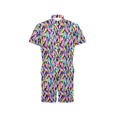 Neon Feather Pattern Print Design A02 Men's Romper