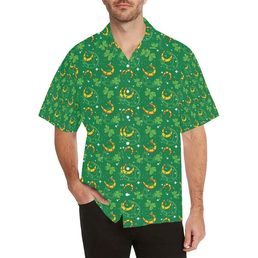 Shamrock With Horse Shoes Print Design LKS305 Men's Hawaiian Shirt