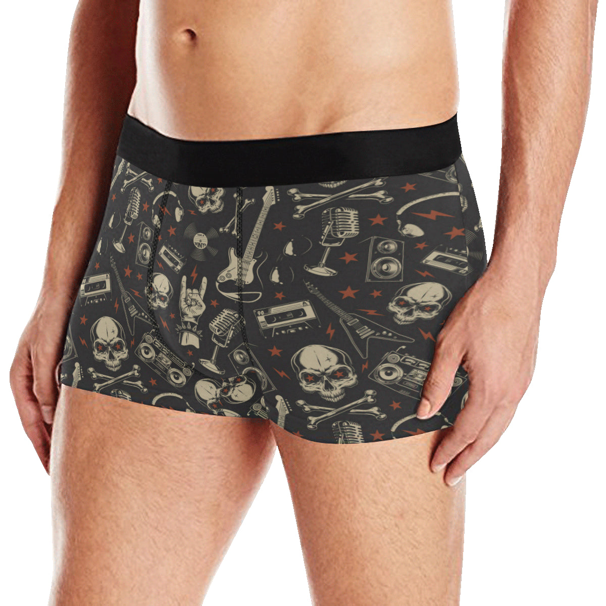 Rock and Roll Skull Pattern Print Design A03 Men's Boxer Briefs