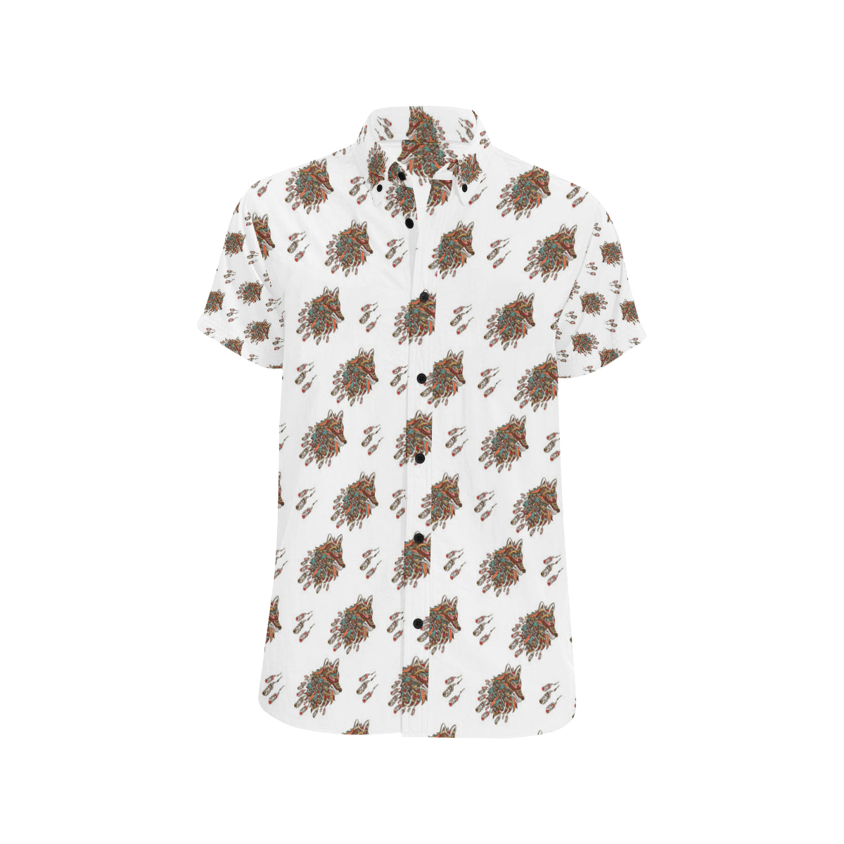 Aztec Wolf Pattern Print Design 02 Men's Short Sleeve Button Up Shirt