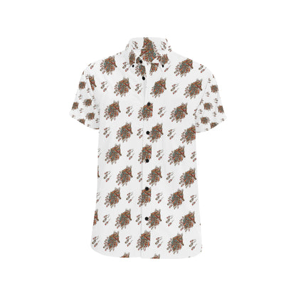 Aztec Wolf Pattern Print Design 02 Men's Short Sleeve Button Up Shirt
