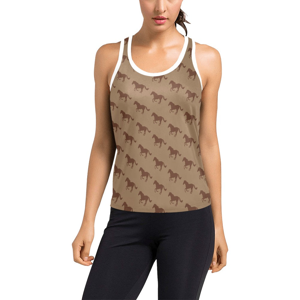 Horse Brown Print Design LKS307 Women's Racerback Tank Top